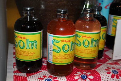 Chef Andy Ricker, of Pok Pok fame, peddled his line of drinking vinegars, Pok Pok Som. The tart liquid, made with vinegar and concentrated fruits and vegetables, is meant to be mixed with soda water or liquor.