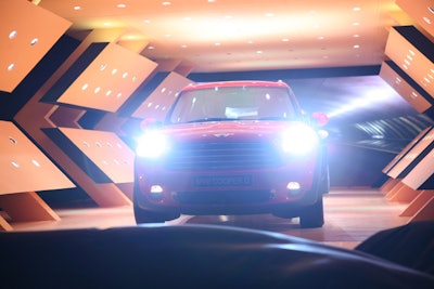 A hexagonal tunnel created for the event revealed a Mini Countryman that carried fashion designer Manish Arora and BMW India head Philipp von Sahr.