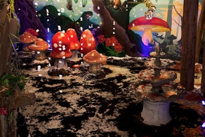 The 'Enchanted Forest of Curiosities' pop-up from Hendrick's Gin in December 2011 put moss-covered woodland creatures, fabric-draped trees, tree-stump stools, glitter-specked dirt, and fake snow in a vacant Brooklyn storefront.