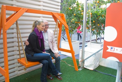 Visitors to the promotion, including Molly Sims (pictured) and Padma Lakshmi, could pose on a swing at the digital photo booth.