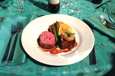 Patina Catering's entrée will be beef filet mignon with cippollini onion, potato-pear gratin, and asparagus.