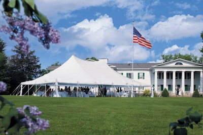 Avalon Event Rentals recently debuted its outdoor 40- by 40-foot pole tent, which rents for $650. The tent includes 20 stakes, and add-ons, such as sidewalls, leg drapes, and globe lighting are available.