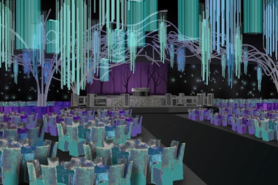 Stylized trees and a canopy of fake foliage will form the enchanted forest-theme design at the Emmy Governors Ball and Creative Arts Ball.