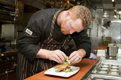 Chef overseeing the cornmeal-crusted soft-shell crab PLATE