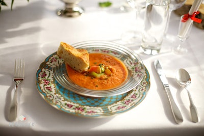 Summer gazpacho with heirloom tomatoes and homemade ciabatta points