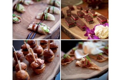 Peking duck, rainbow cookie cake, sliders, tuna tartare