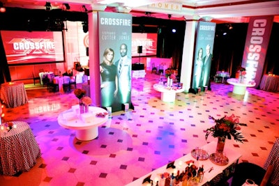 Guests couldn't miss the larger-than-life images of the Crossfire hosts in Carnegie Library's main room.