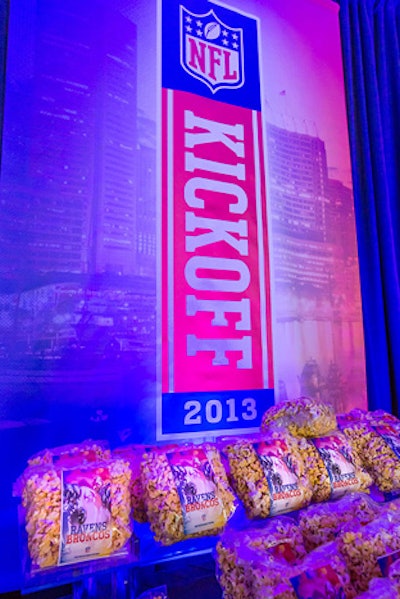 In the Ravens lounge, Aramark provided more casual snack options like soft pretzel sticks with various mustard sauces and individually wrapped bags of Old Bay, truffle, and barbecue popcorn.