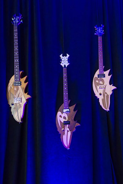 PEDG hung Raven-shaped guitars on the wall by the bar in the Ravens lounge.