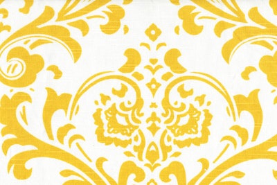 Yellow-and-white Traditions linen, $75, available in the Boston area from Be Our Guest Inc.
