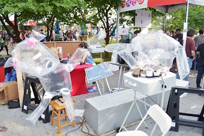 In the New York Hall of Science's DesignLab area, kids could make inflatable sculptures with plastic bags.