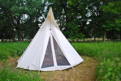 Exterior of a solo teepee bathroom.