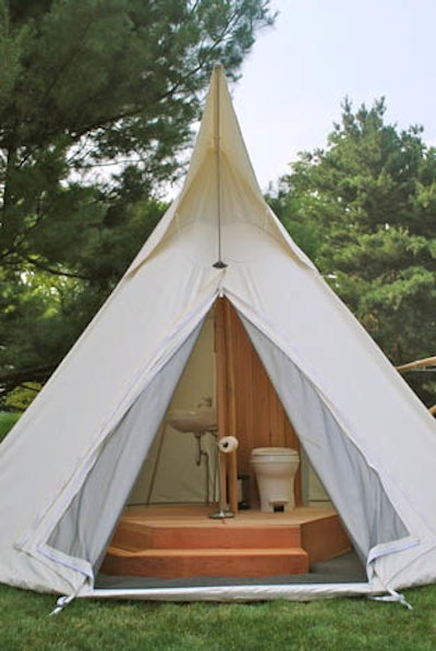 A teepee bathroom can be placed adjacent to your safari tent.