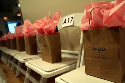 Gift bags ready for runway show.