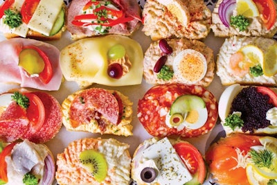 Chicago’s Duran European Sandwiches—the first American outpost of a Vienna-based chain—offers more than 30 styles of bite-size, open-face sandwiches, which start from $2.50 each. Catered orders require a minimum of 15 sandwiches, plus a $2.50 delivery charge.