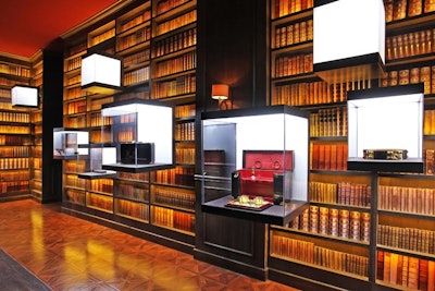 In the library room, Hermès memorabilia referenced the history of the brand: Grace Kelly, Alfred Hitchcock, and Lauren Bacall were counted among its owners. Servers offering scotch from gleaming bar carts added to the atmosphere