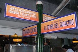 Tall signs showed the names of the chefs and their dishes at Citymeals-on-Wheels' tasting benefit, decorated as an Italian street fair.