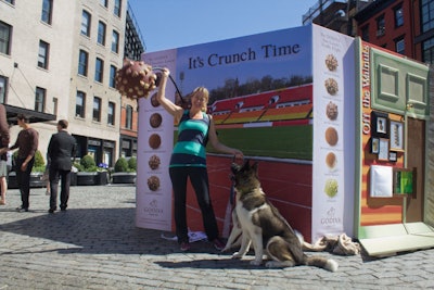 Barbells weighted with oversize nut truffles were part of a sports-theme 'It's Crunch Time' vignette.