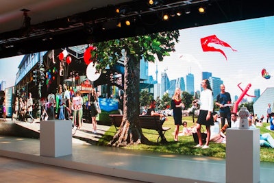 The centerpiece of the September 5 bash was an interactive wall that measured 120 feet long and 6 feet high. The visual created by Mother New York was divided into sections that highlighted five different locations in North America—New York City, Miami, Los Angeles, Dallas and Toronto—and responded to different movements.