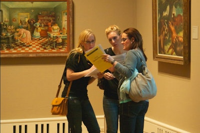 Team members work together during a corporate scavenger hunt.