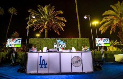 Dodger logos decorated the front of an illuminated bar.