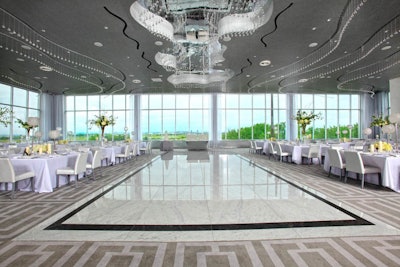 4,000 Swarovski crystal whimsical light installation and Italian marble dance floor