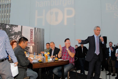 The panel of judges, which included chef Graham Elliot and Splash editor Molly Each, sampled burgers with Blue Moon beer.