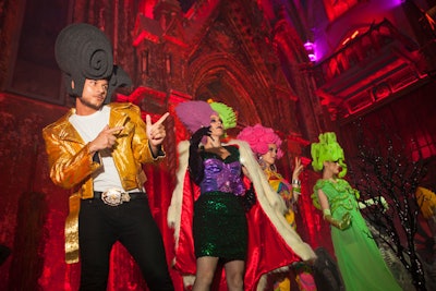 Bewigged models, decked out in costumes designed by Christine Brown and makeup by Colby Taylor, took to the stage to perform Michael Jackson's 'Thriller.'