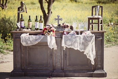 Laurel Buffet, French Blue Grey Credenza with Weathered Wood Top