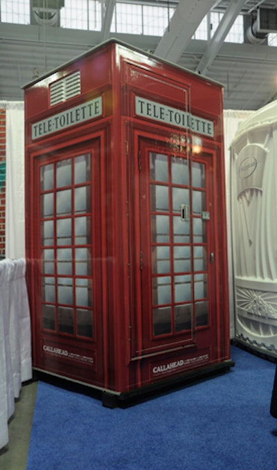A quirky addition to a British-theme event: CallAhead’s Tele-Toilette, a portable restroom rental that looks like a London-style telephone booth.