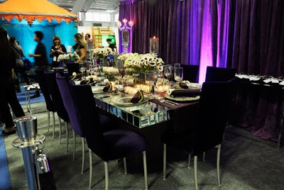 Zak Events showed off a fully sleek and modern look, featuring a custom-made mirrored dining table set with pieces from Classic Party Rental and napkins from BBJ Table Fashions. Zak Events also flaunted new items from its Zak Collection rental line, available through Classic Party Rentals, in lounge areas dotted throughout the show.
