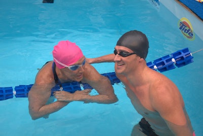 A number of celebrities and Hurricane Sandy survivors turned out to support Nyad, including Olympic gold medalist Ryan Lochte (pictured, right).