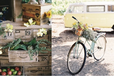 Floral Design in our Stockard Dresser and Vintage Bicycle