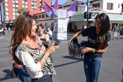 Outside the Zappos Recharge Retreat, custom leather bracelets were distributed in pairs to stylish festivalgoers, with the idea that one could pay it forward to the next for special access. The idea was meant to embody Zappos’s customer service and community messages.