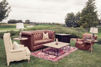 Burlap and Leather Lounge on the Green