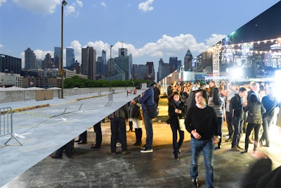 Culinary Related Entertainment and Marketing transformed an empty parking structure (pictured, left) into a bustling walk-around tasting environment for the New York City Wine & Food Festival's Burger Bash (pictured, right).