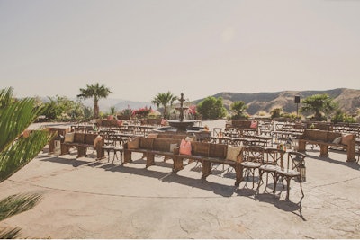 Vintage Pews and French Bistro Chairs at Hummingbirds Nest Ranch