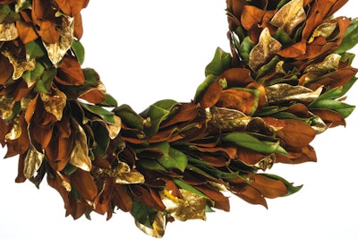 Gold gilded magnolia wreath, from $350; theholidayworkshop.com