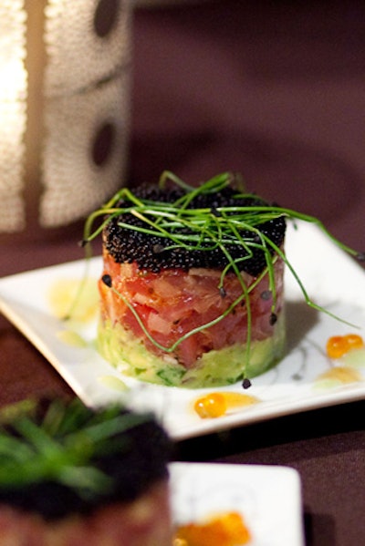 Salmon tartare with avocado and black caviar, by Marcey Browstein Catering & Events
