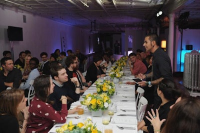 On the opening night of the activation, Jose Mangin, SiriusXM’s director of programming and an on-air host, hosted a dinner party in the space. Cheerful floral arrangements by Blue Water Flowers dotted the tables.