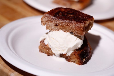Perhaps one of the event's most indulgent offerings, High Road Craft Ice Cream offered a new take on the ice cream sandwich: a scoop of vanilla Fleur de Sel smooshed between two grilled cheddar sandwiches on cinnamon brioche smeared with Cortland apple butter.