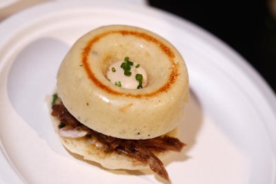 Manzanilla's Dani Garcia masterminded a dish called 'Montaditos de Rabo de Toro,' featuring pulled oxtail, mushroom, and kale on bagel-like steamed brioche buns.