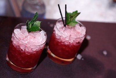 Gin-based drinks continue to be a popular tipple at events. The Clover Club's Julie Reiner concocted a cocktail named the Port of Call, which mixed together gin, ruby port, lemon juice, cinnamon syrup, cranberry relish, and bitters.