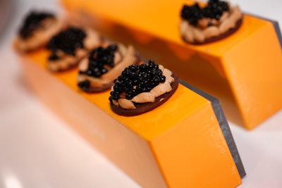 Cronut inventor Dominique Ansel offered up a taste of one of his madcap dessert creations: chocolate 'caviar' served with coffee caramel cream and Sablé cookies.