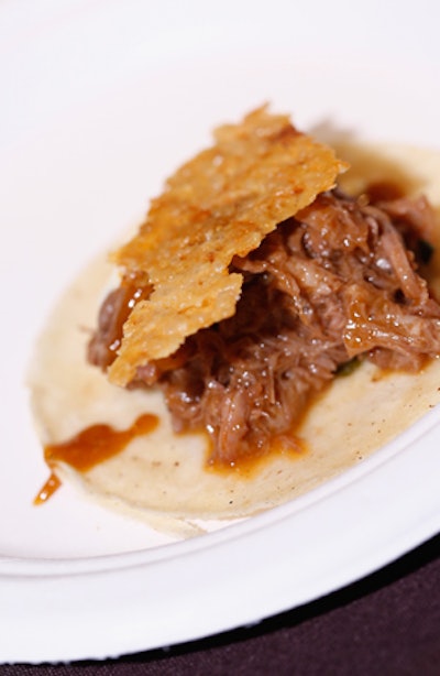 Lamb barbacoa tacos by Akhtar Nawab of La Cenita came topped with sweet corn purée and crispy queso.