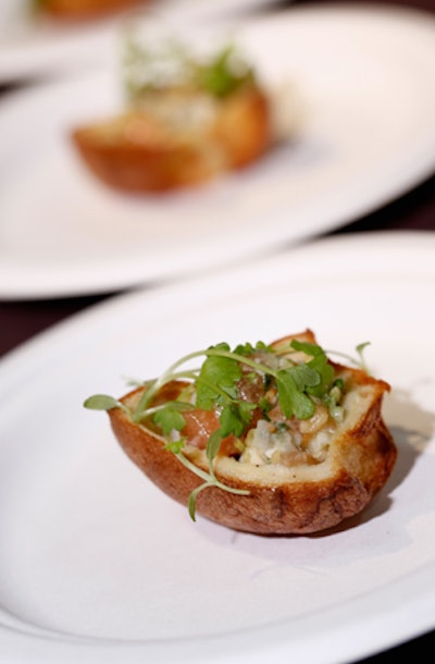 Robert Aikens from the Peacock offered a new take on a classic canapé, titled salmon tartare Britannia. The bite-size dish featured a Yorkshire pudding-like base.