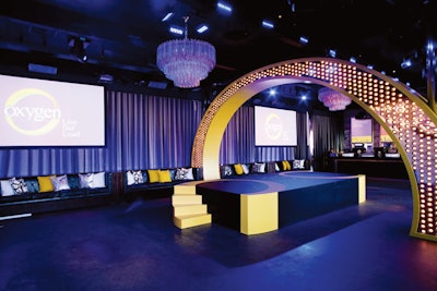 Shiraz Events helped produce Oxygen’s upfront event in New York last year. At the colorful bash, held inside the Penthouse at Dream, the centerpiece was a presentation platform topped with a 25-foot-wide, 14-foot-tall yellow arch embedded with marquee lights. The piece was modular, allowing the team to construct it and break it down in under an hour.