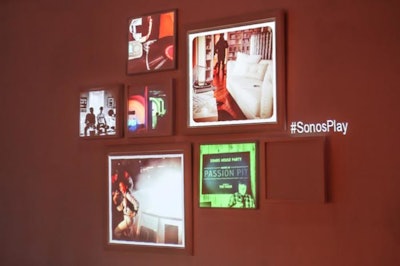 Guests were encouraged to take photos in the rooms to post to Instagram with the hashtag #SonosPlay. The tagged images were then projected onto blank canvases that hung on the walls.