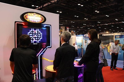 Our giant arcade games are a real traffic builder for trade show booth fun