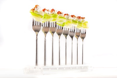 Wedge salad bites served on forks, by Occasions Caterers in Washington